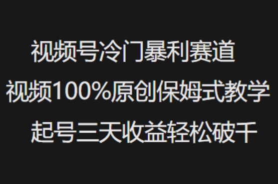 视频号冷门暴利赛道视频100%原创保姆式教学起号三天收益轻松破千-苍穹网创