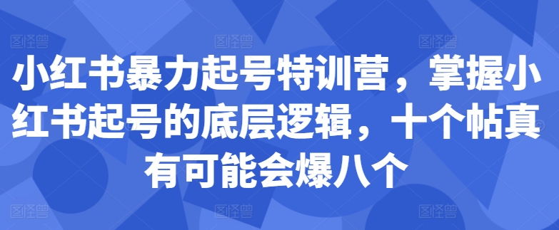 小红书暴力起号特训营，掌握小红书起号的底层逻辑，十个帖真有可能会爆八个-苍穹网创