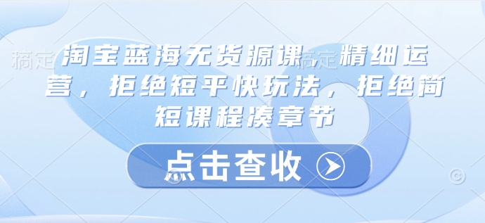淘宝蓝海无货源课，精细运营，拒绝短平快玩法，拒绝简短课程凑章节-苍穹网创