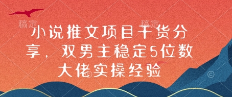 小说推文项目干货分享，双男主稳定5位数大佬实操经验-苍穹网创