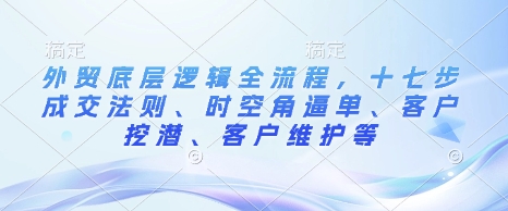 外贸底层逻辑全流程，十七步成交法则、时空角逼单、客户挖潜、客户维护等-苍穹网创