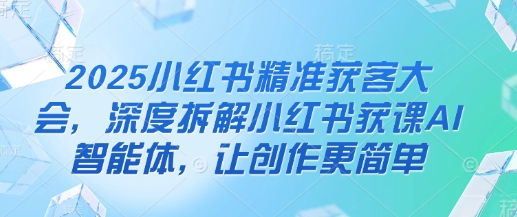 2025小红书精准获客大会，深度拆解小红书获课AI智能体，让创作更简单-苍穹网创