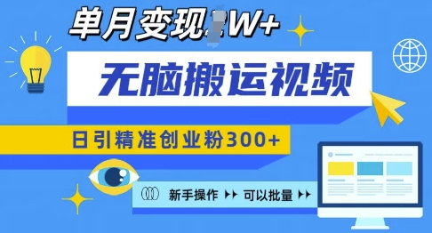 无脑搬运视频号可批量复制，新手即可操作，日引精准创业粉300+，月变现过W 【揭秘】-苍穹网创