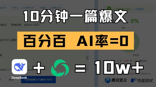 10分钟一篇爆文，100% 零AI率，用deepseek轻松玩转公众号爆文项目-苍穹网创