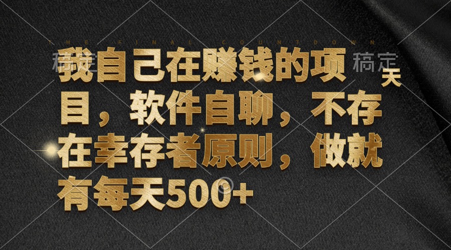 我自己在赚钱的项目，软件自聊，不存在幸存者原则，做就有每天500+-苍穹网创