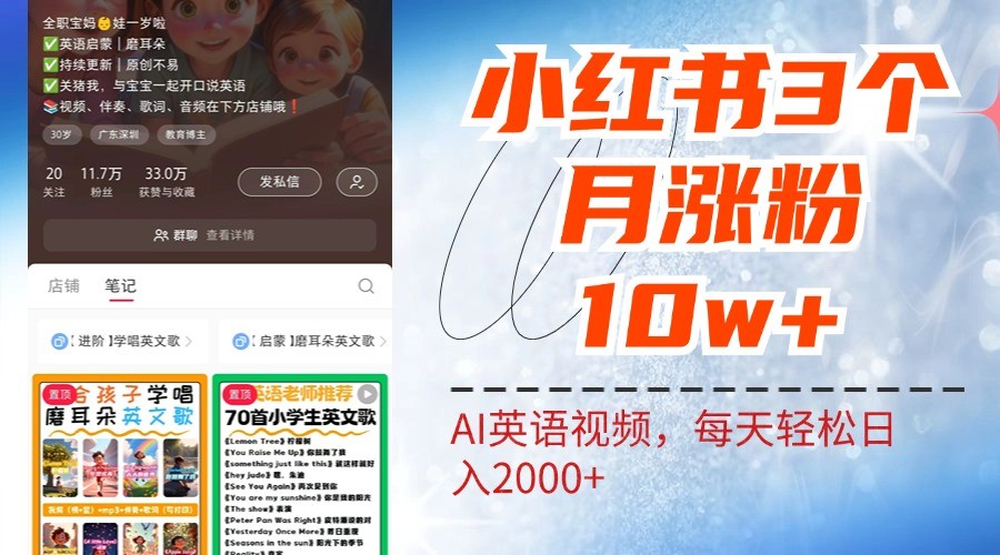 小红书三个月涨粉10W，AI英语视频0成本制作，每天轻松日入2000+-苍穹网创