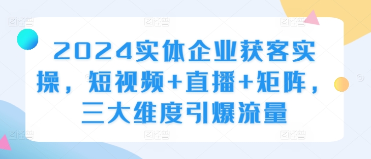 2024实体企业获客实操，短视频+直播+矩阵，三大维度引爆流量-苍穹网创