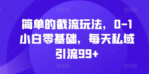 简单的截流玩法，0-1小白零基础，每天私域引流99+【揭秘】-苍穹网创