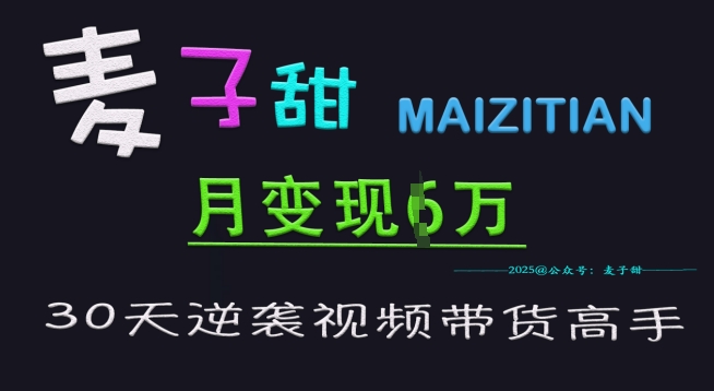 麦子甜30天逆袭视频带货高手，单月变现6W加特训营-苍穹网创