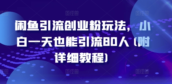 闲鱼引流创业粉玩法，小白一天也能引流80人(附详细教程)-苍穹网创