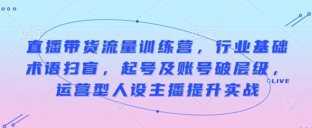 直播带货流量训练营，行业基础术语扫盲，起号及账号破层级，运营型人设主播提升实战-苍穹网创