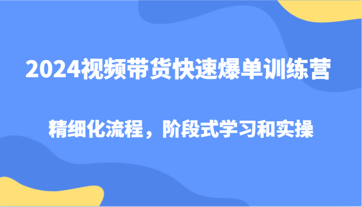 2024视频带货快速爆单训练营，精细化流程，阶段式学习和实操-苍穹网创