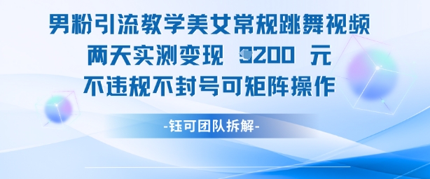 男粉引流教学美女常规跳舞视频两天实测变现1k+，不违规不封号可矩阵操作-苍穹网创