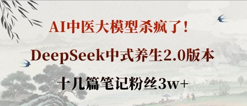 AI中医大模型杀疯了！DeepSeek中式养生2.0版本，十几篇笔记粉丝3w+-苍穹网创