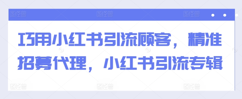 巧用小红书引流顾客，精准招募代理，小红书引流专辑-苍穹网创