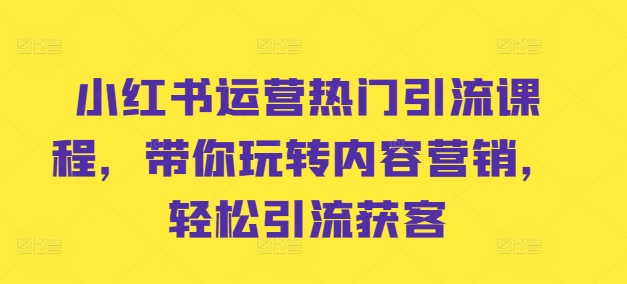 小红书运营热门引流课程，带你玩转内容营销，轻松引流获客-苍穹网创