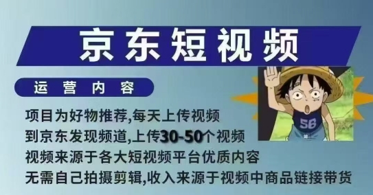 京东短视频带货课，无需自己拍摄剪辑，保姆式教学，两天快速上手-苍穹网创