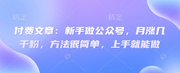 付费文章：新手做公众号，月涨几干粉，方法很简单，上手就能做-苍穹网创