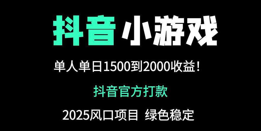 抖音官方小游戏2025全网最新玩法，暴利赚钱项目，单机日入2000+-苍穹网创