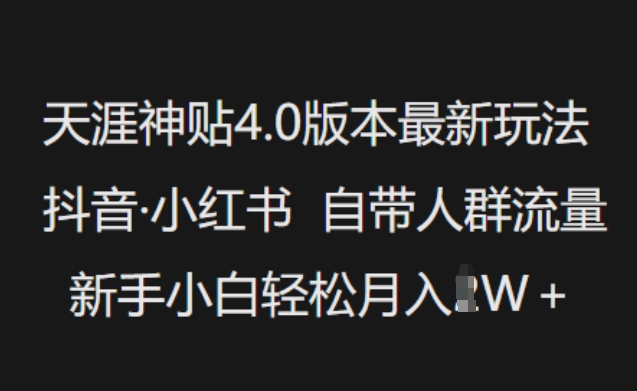 天涯神贴4.0版本最新玩法，抖音·小红书自带人群流量，新手小白轻松月入过W-苍穹网创