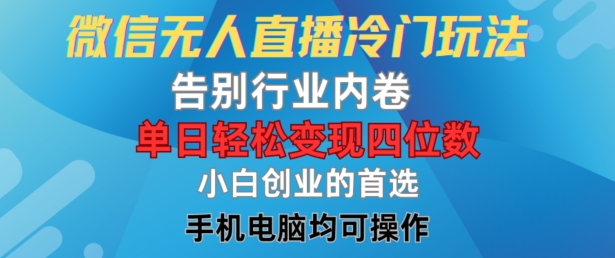 微信无人直播冷门玩法，告别行业内卷，单日轻松变现四位数，小白的创业首选【揭秘】-苍穹网创