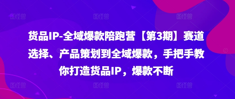 货品IP全域爆款陪跑营【第3期】赛道选择、产品策划到全域爆款，手把手教你打造货品IP，爆款不断-苍穹网创