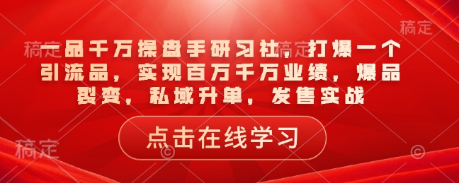 一品千万操盘手研习社，打爆一个引流品，实现百万千万业绩，爆品裂变，私域升单，发售实战-苍穹网创
