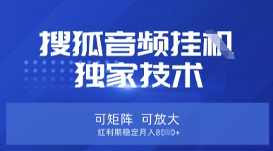 【搜狐音频挂G】独家技术，可矩阵可放大，红利期稳定月入8k【揭秘】-苍穹网创
