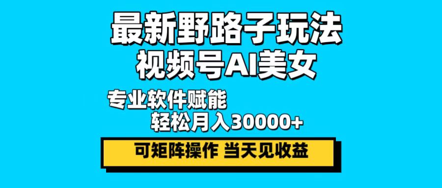 最新野路子玩法，视频号AI美女，当天见收益，轻松月入30000＋-苍穹网创