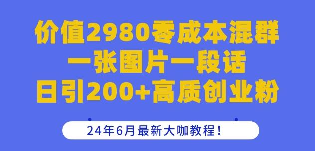 价值2980零成本混群一张图片一段话日引200+高质创业粉，24年6月最新大咖教程【揭秘】-苍穹网创