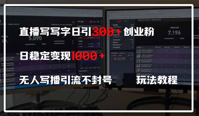 直播写写字日引300+创业粉，日稳定变现600+无人写播引流不封号，玩法教程-苍穹网创