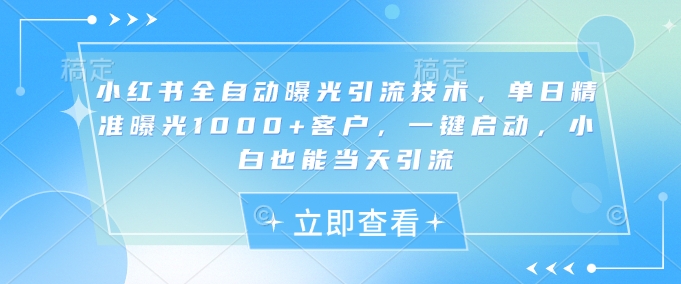 小红书全自动曝光引流技术，单日精准曝光1000+客户，一键启动，小白也能当天引流【揭秘】-苍穹网创