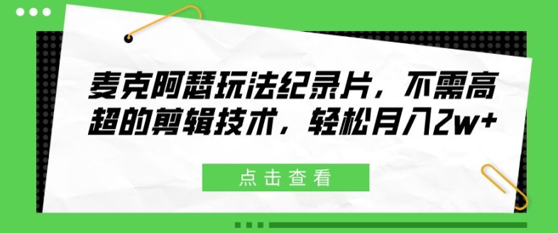 麦克阿瑟玩法纪录片，不需高超的剪辑技术，轻松月入2w+【揭秘】-苍穹网创