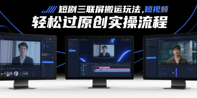 短剧三联屏搬运玩法，短剧搬运轻松过原创实操流程-苍穹网创