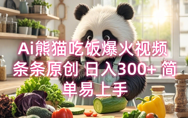 Ai熊猫吃饭爆火视频 条条原创 日入300+ 简单易上手-苍穹网创
