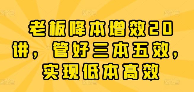 老板降本增效20讲，管好三本五效，实现低本高效-苍穹网创