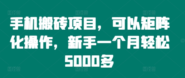 手机搬砖项目，可以矩阵化操作，新手一个月轻松5000多-苍穹网创