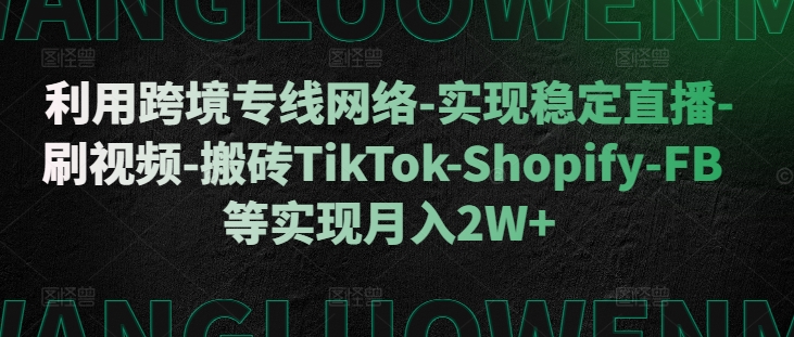 利用跨境专线网络-实现稳定直播-刷视频-搬砖TikTok-Shopify-FB等实现月入2W+【揭秘】-苍穹网创