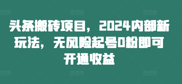头条搬砖项目，2024内部新玩法，无风险起号0粉即可开通收益-苍穹网创