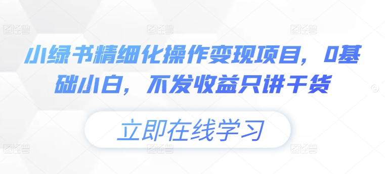 小绿书精细化操作变现项目，0基础小白，不发收益只讲干货-苍穹网创