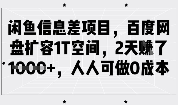 闲鱼信息差项目，百度网盘扩容1T空间，2天收益1k+，人人可做0成本-苍穹网创