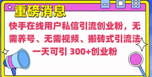 快手最新引流创业粉方法，无需养号、无需视频、搬砖式引流法【揭秘】-苍穹网创