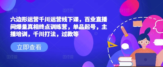 六边形运营千川运营线下课，百业直播间爆量真相终点训练营，单品起号，主播培训，千川打法，过款等-苍穹网创
