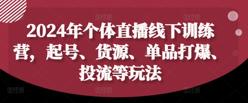2024年个体直播训练营，起号、货源、单品打爆、投流等玩法-苍穹网创