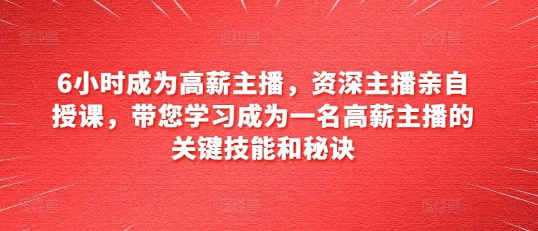6小时成为高薪主播，资深主播亲自授课，带您学习成为一名高薪主播的关键技能和秘诀-苍穹网创