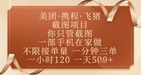 飞猪美团截图项目，你只管截图，一部手机在家做，正规平台无套路，一天5张+【揭秘】-苍穹网创