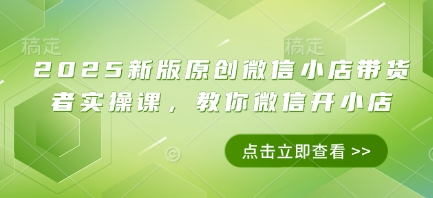 2025新版原创微信小店带货者实操课，教你微信开小店-苍穹网创