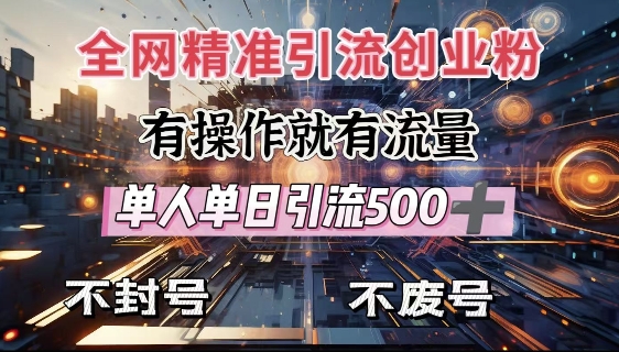 全网独家引流创业粉，有操作就有流量，单人单日引流500+，不封号、不费号-苍穹网创