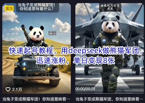快速起号教程，用deepseek做熊猫军团，迅速涨粉，单日变现8张-苍穹网创
