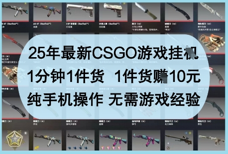 25年最新CSGO游戏挂G，1分钟1件货，1件货挣10元，纯手机操作，无需游戏经验【揭秘】-苍穹网创